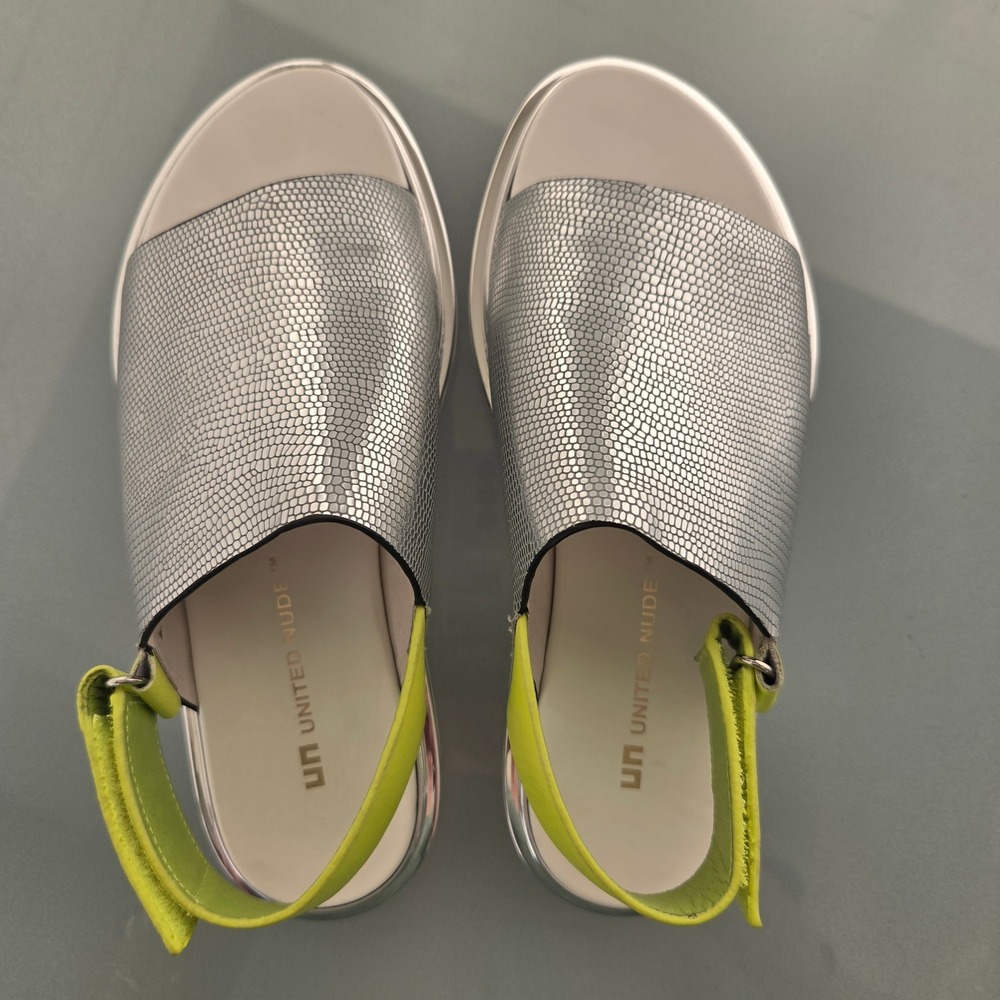 United Nude Rico Sandal Silver Neon Lime Green Platform Slingback Womens 37 - Picture 2 of 11